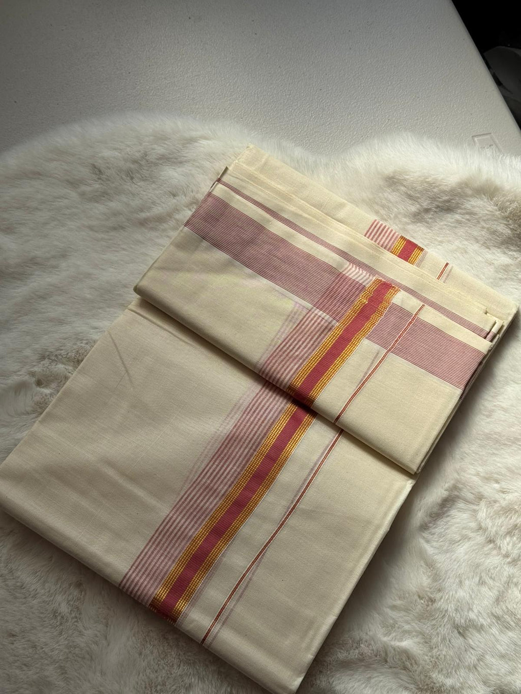 Classic Kerala Dhoti – Red Heritage Border
