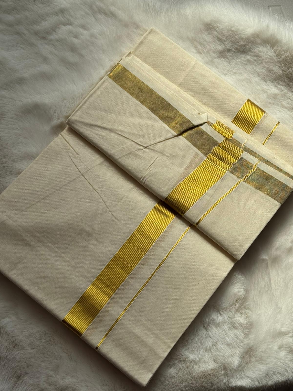 Luxury Kerala Dhoti – Wide Gold Kasavu Border