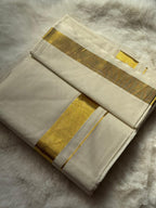 Traditional Kerala Kasavu Dhoti – Classic Gold Border
