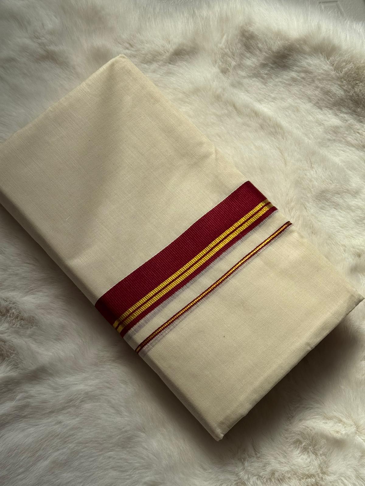 Traditional Kerala Dhoti – Maroon & Gold Temple Border