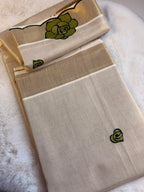 Olive Bloom Kerala Kasavu Saree