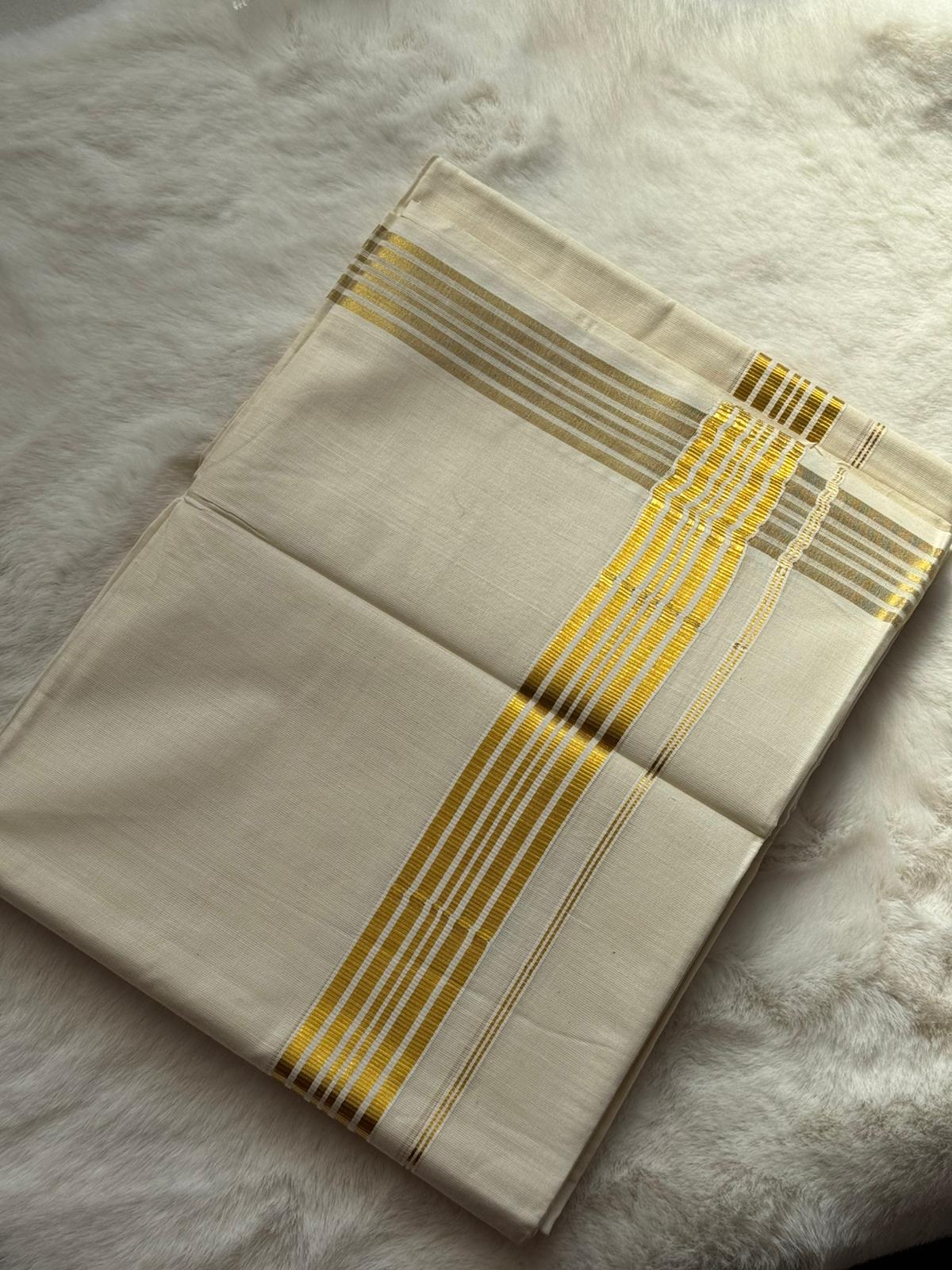 Traditional Kerala Dhoti – Multi-Line Gold Kasavu