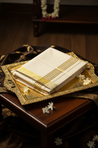 Traditional Kerala Dhoti – Multi-Line Gold Kasavu