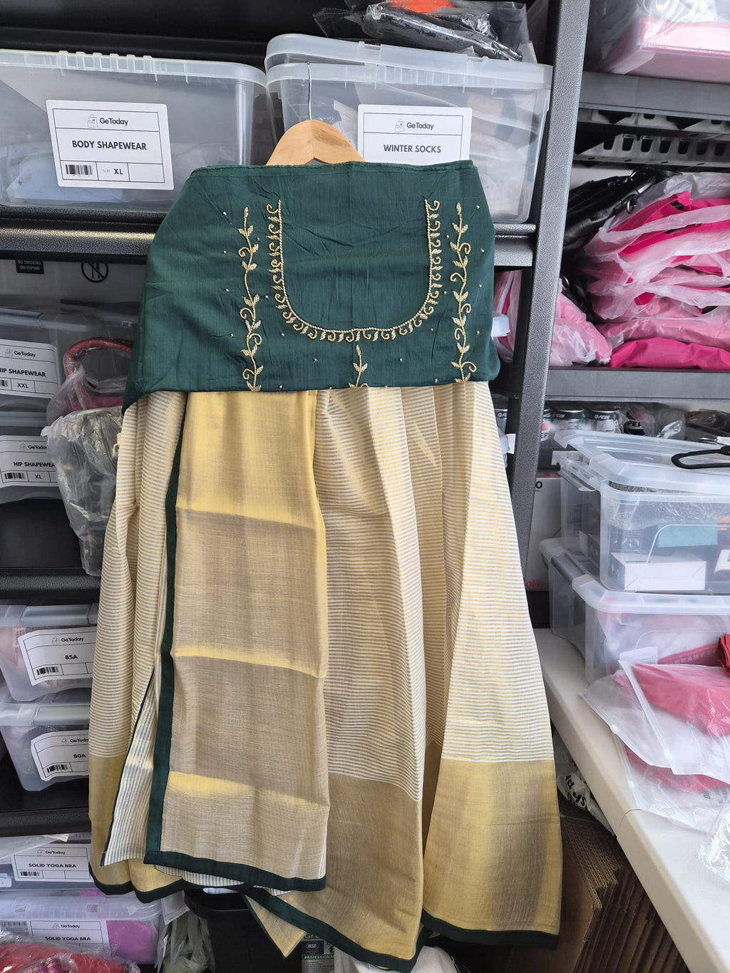 Kerala Half Saree Set – Emerald Green