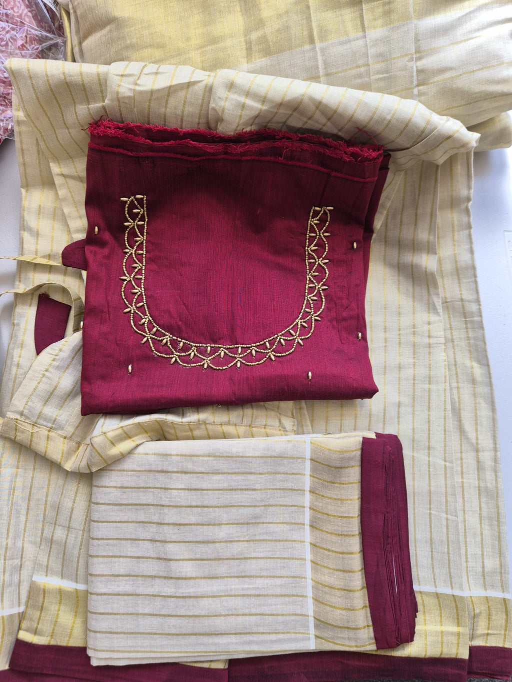 Kerala Half Saree Set – Ruby Pink