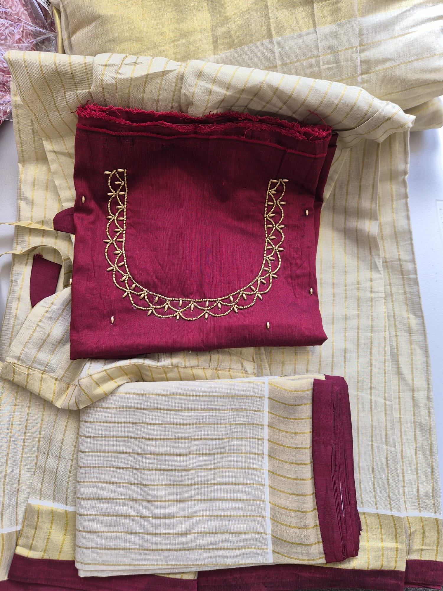 Kerala Half Saree Set – Ruby Pink