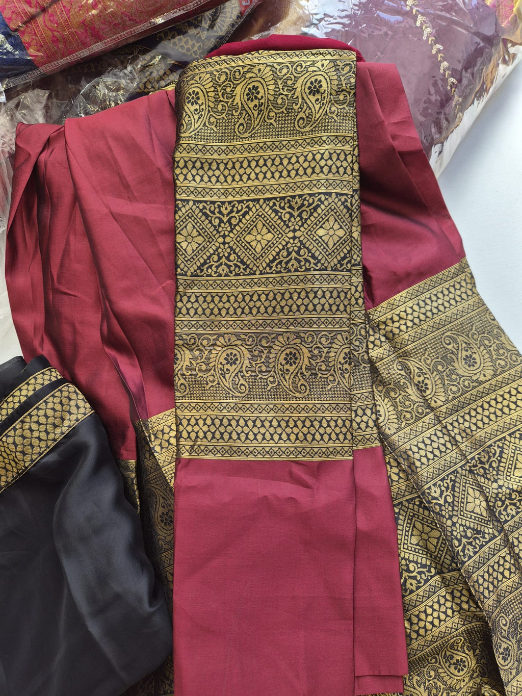 Midnight Vasudha Half Saree Set (Black & Wine)