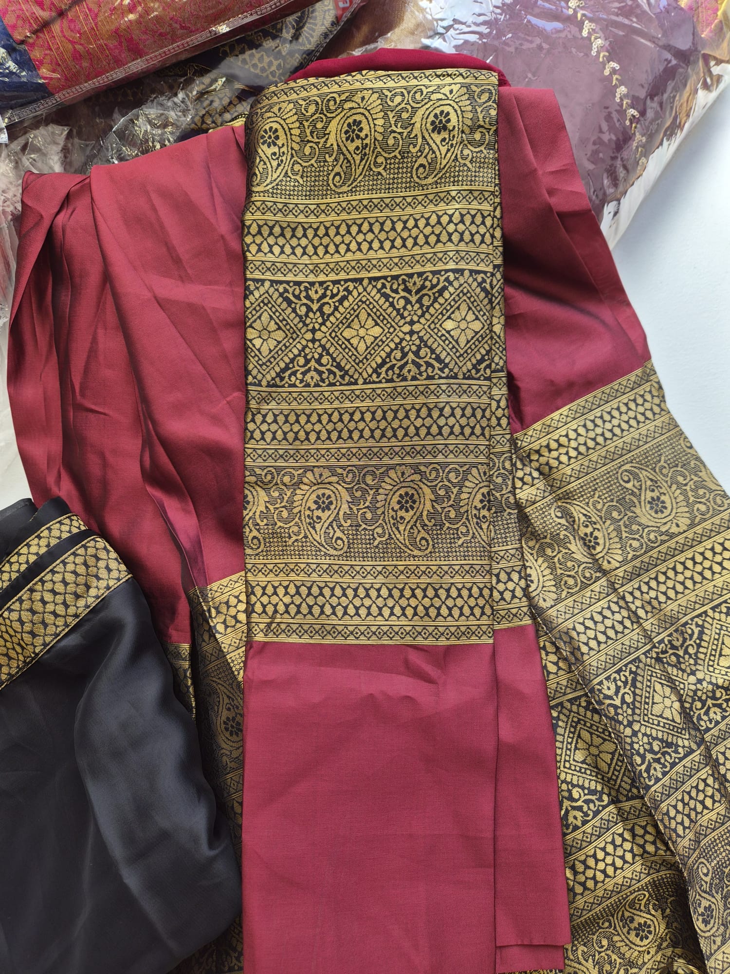 Midnight Vasudha Half Saree Set (Black & Wine)