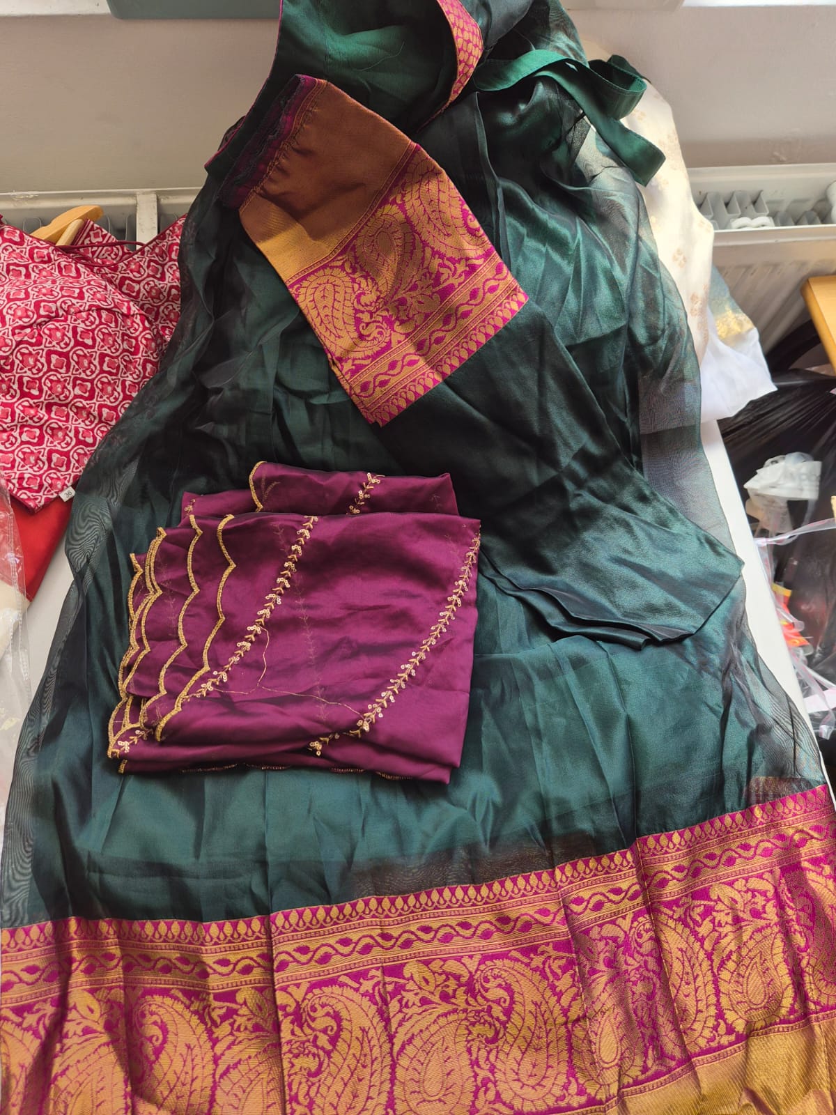 Aarika Emerald Half Saree Set – Emerald Green & Wine Purple