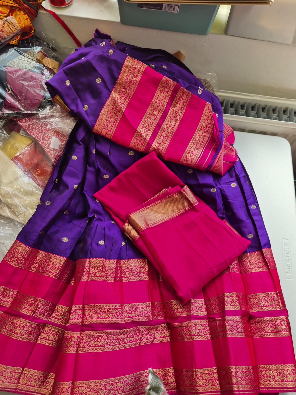 Rani Neelika Half Saree Set (Pink & Royal Purple)