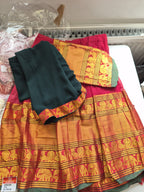 Emerald Varnika Half Saree Set (Green, Red & Rust Gold)