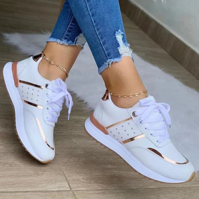 Women's Platform Trainers Lace-Up Casual Sport Running Shoes PU Leather Sneakers