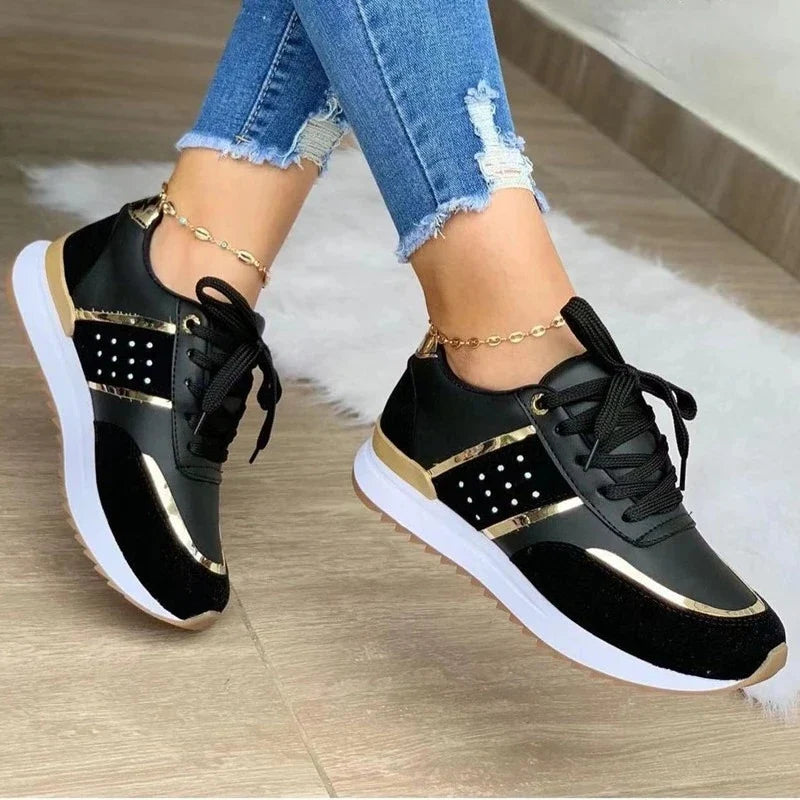 Women's Platform Trainers Lace-Up Casual Sport Running Shoes PU Leather Sneakers
