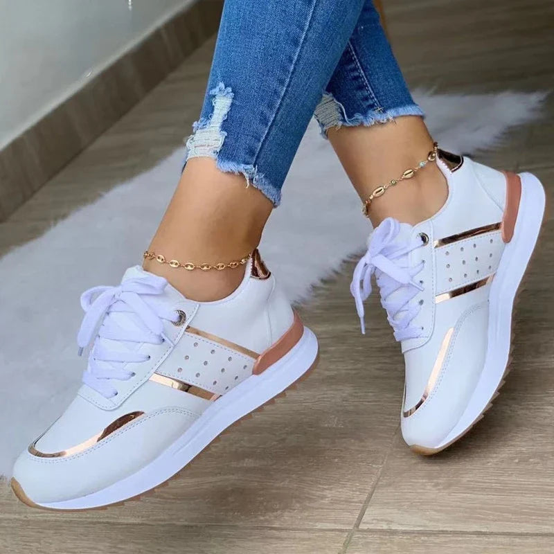 Women's Platform Trainers Lace-Up Casual Sport Running Shoes PU Leather Sneakers