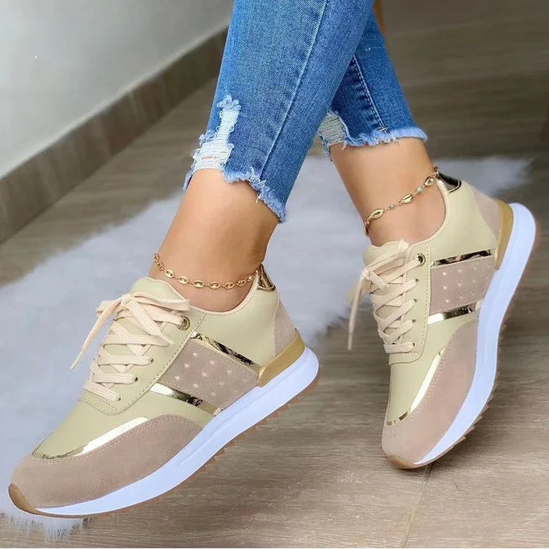 Women's Platform Trainers Lace-Up Casual Sport Running Shoes PU Leather Sneakers