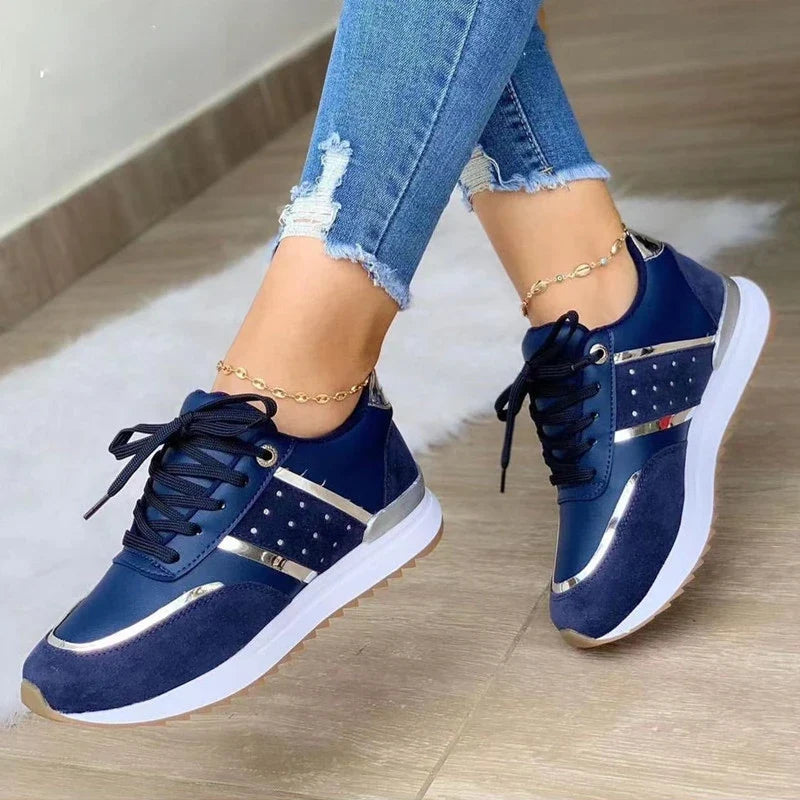 Women's Platform Trainers Lace-Up Casual Sport Running Shoes PU Leather Sneakers