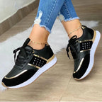 Women's Platform Trainers Lace-Up Casual Sport Running Shoes PU Leather Sneakers