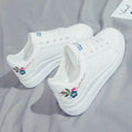 Womens Casual Floral Trainers White Flower Breathable Lace-Up Embroidered Shoes