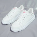 Womens Casual Floral Trainers White Flower Breathable Lace-Up Embroidered Shoes