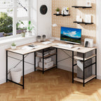 Wooden Industrial L-Shaped Desk with Storage Shelves-Black