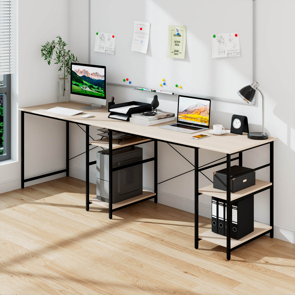 Wooden Industrial L-Shaped Desk with Storage Shelves-Black