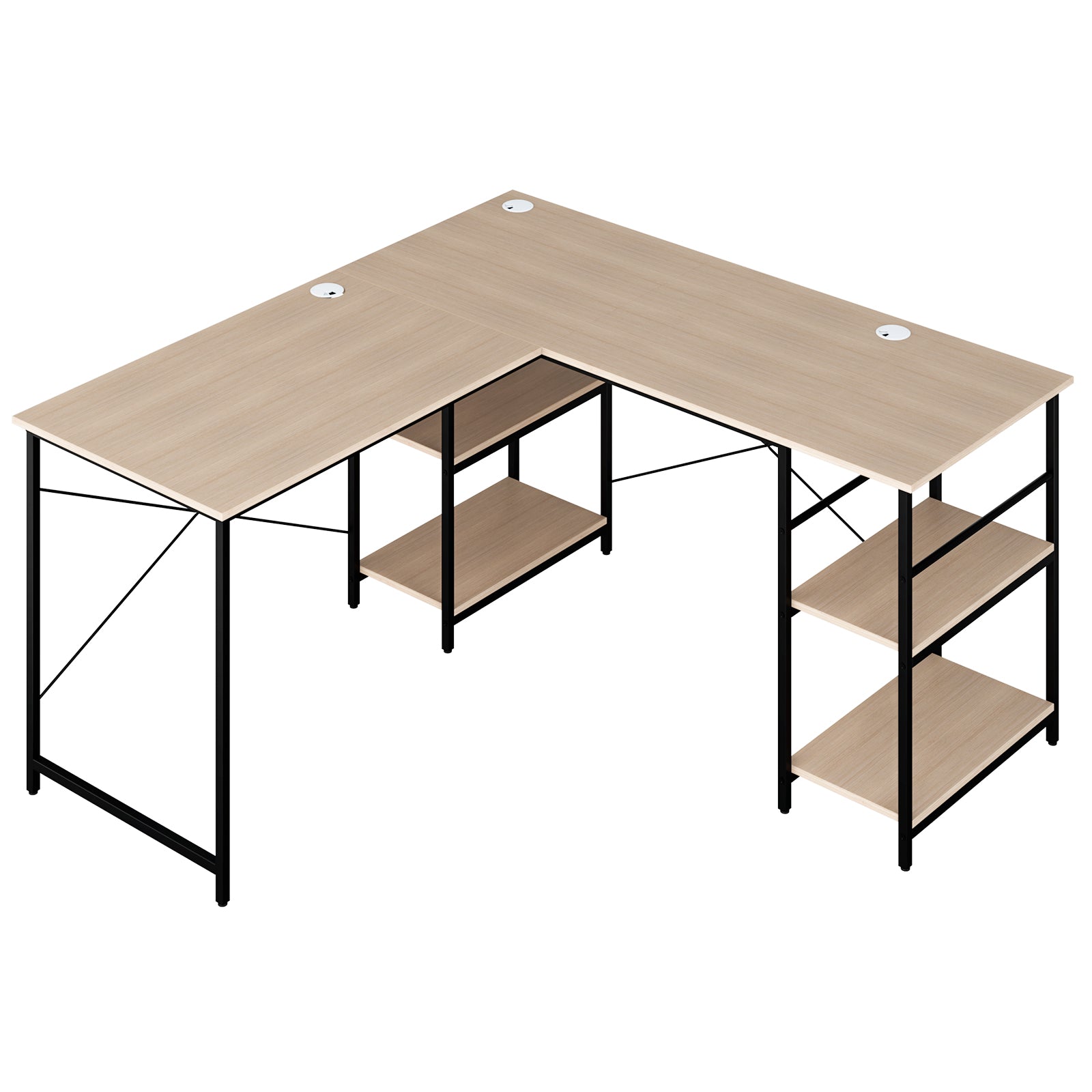 Wooden Industrial L-Shaped Desk with Storage Shelves-Black