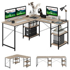 Wooden Industrial L-Shaped Desk with Storage Shelves-Black