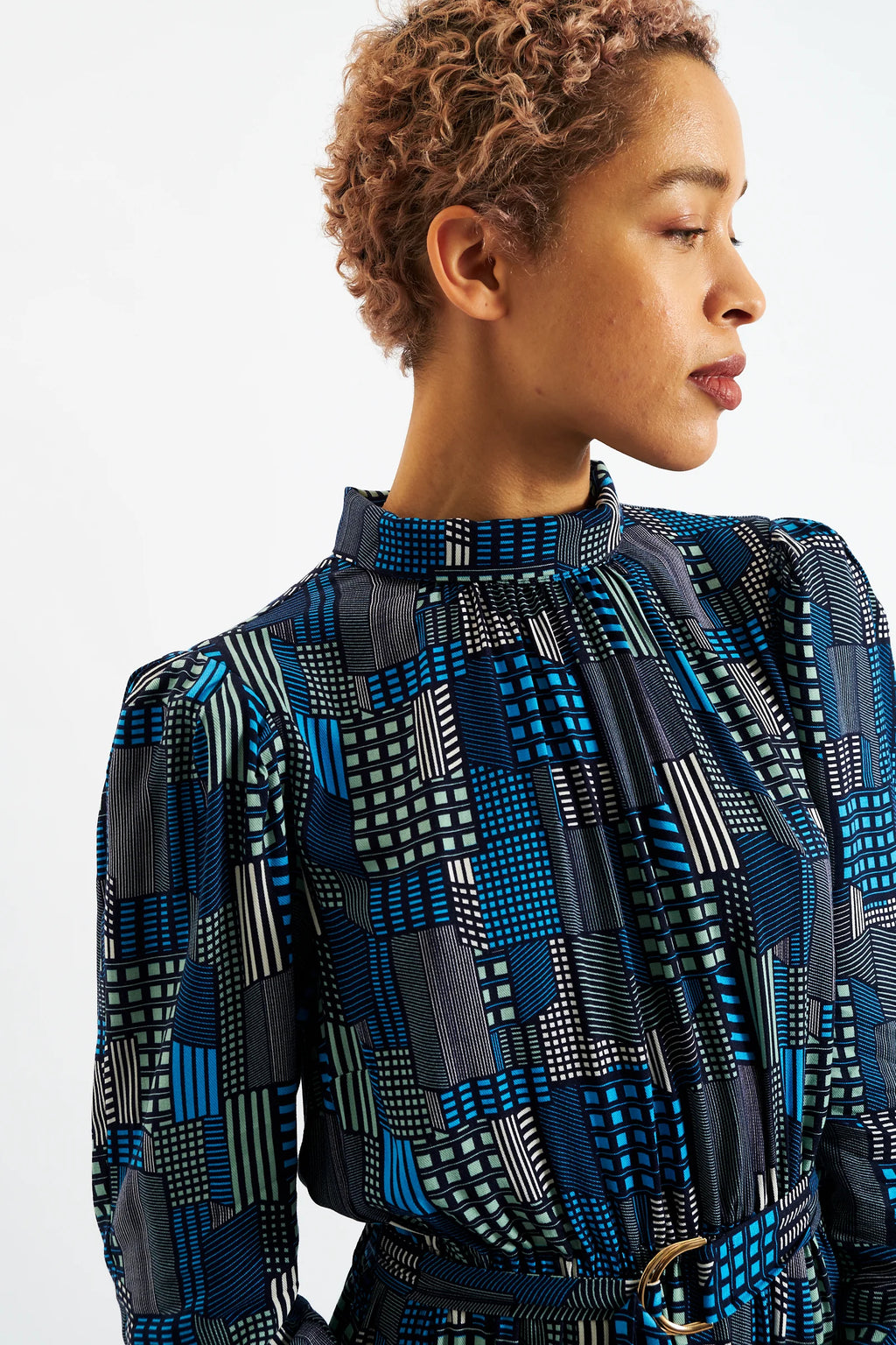 Ygritte Geo City Print Long Sleeve Midi Dress