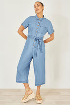 Yumi Blue Chambray Light Denim Button Jumpsuit