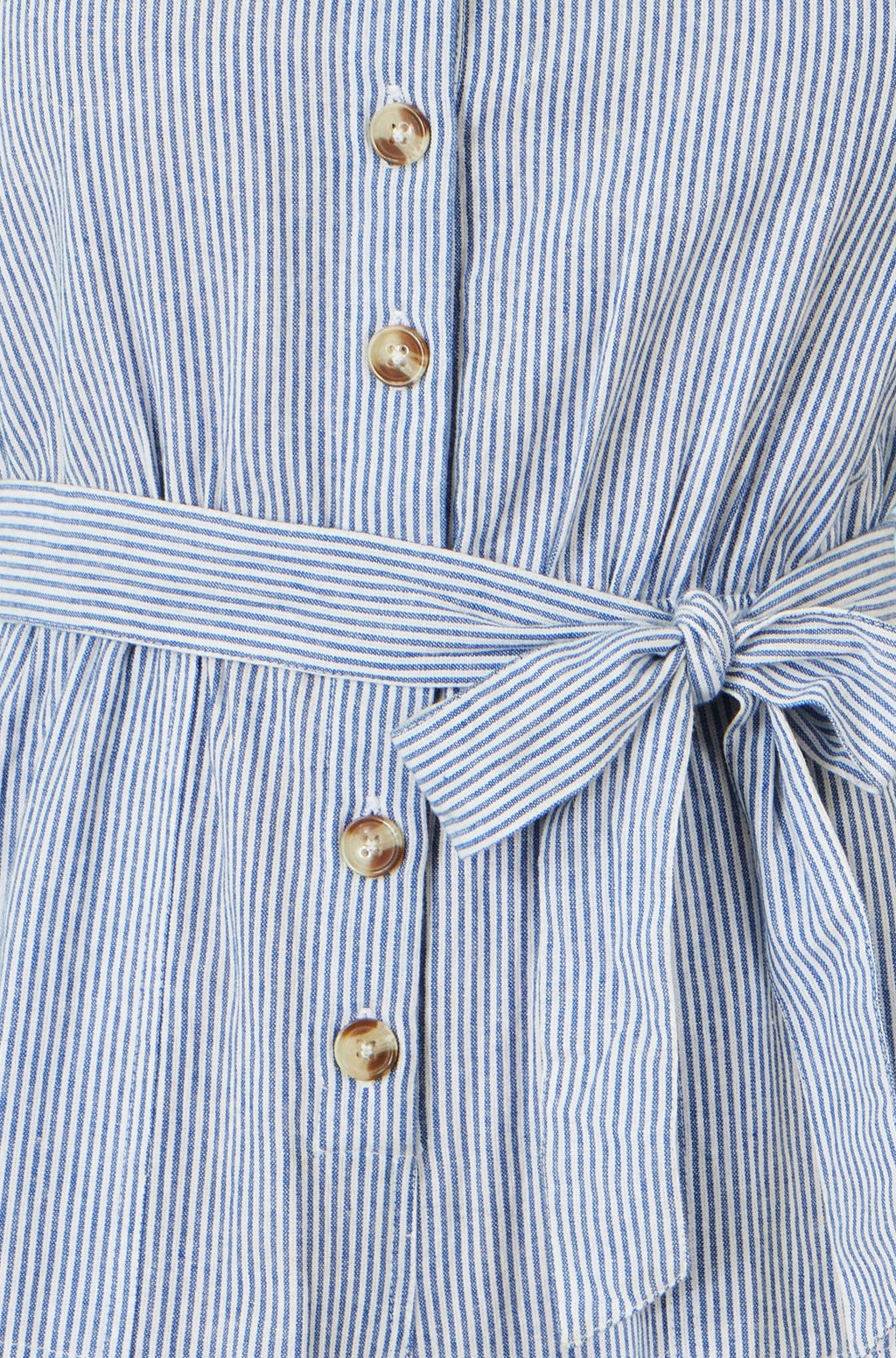 Yumi Blue Cotton Stripe Button Through Jumpsuit