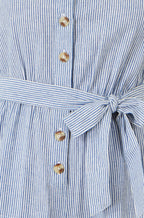 Yumi Blue Cotton Stripe Button Through Jumpsuit
