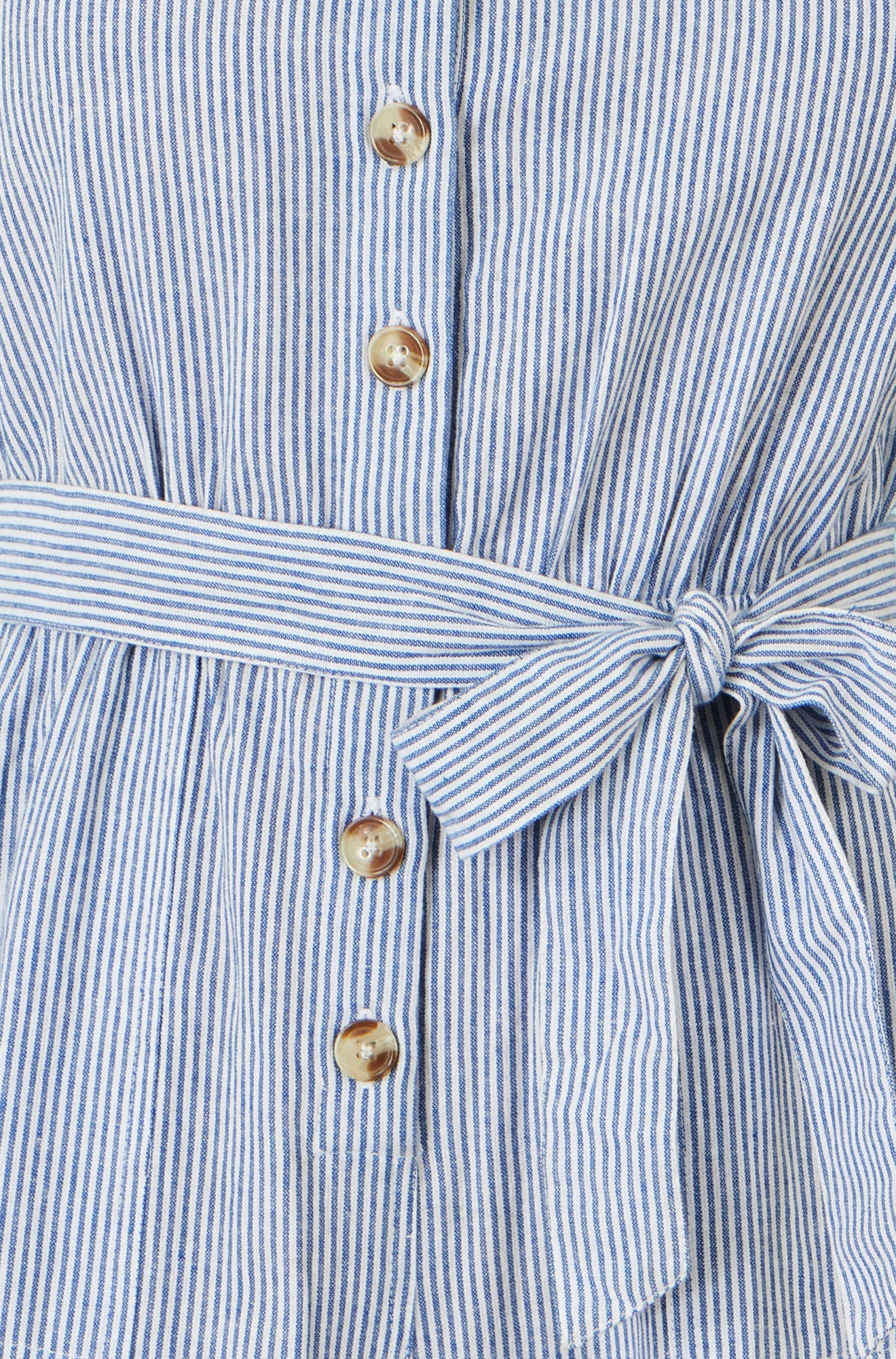 Yumi Blue Cotton Stripe Button Through Jumpsuit