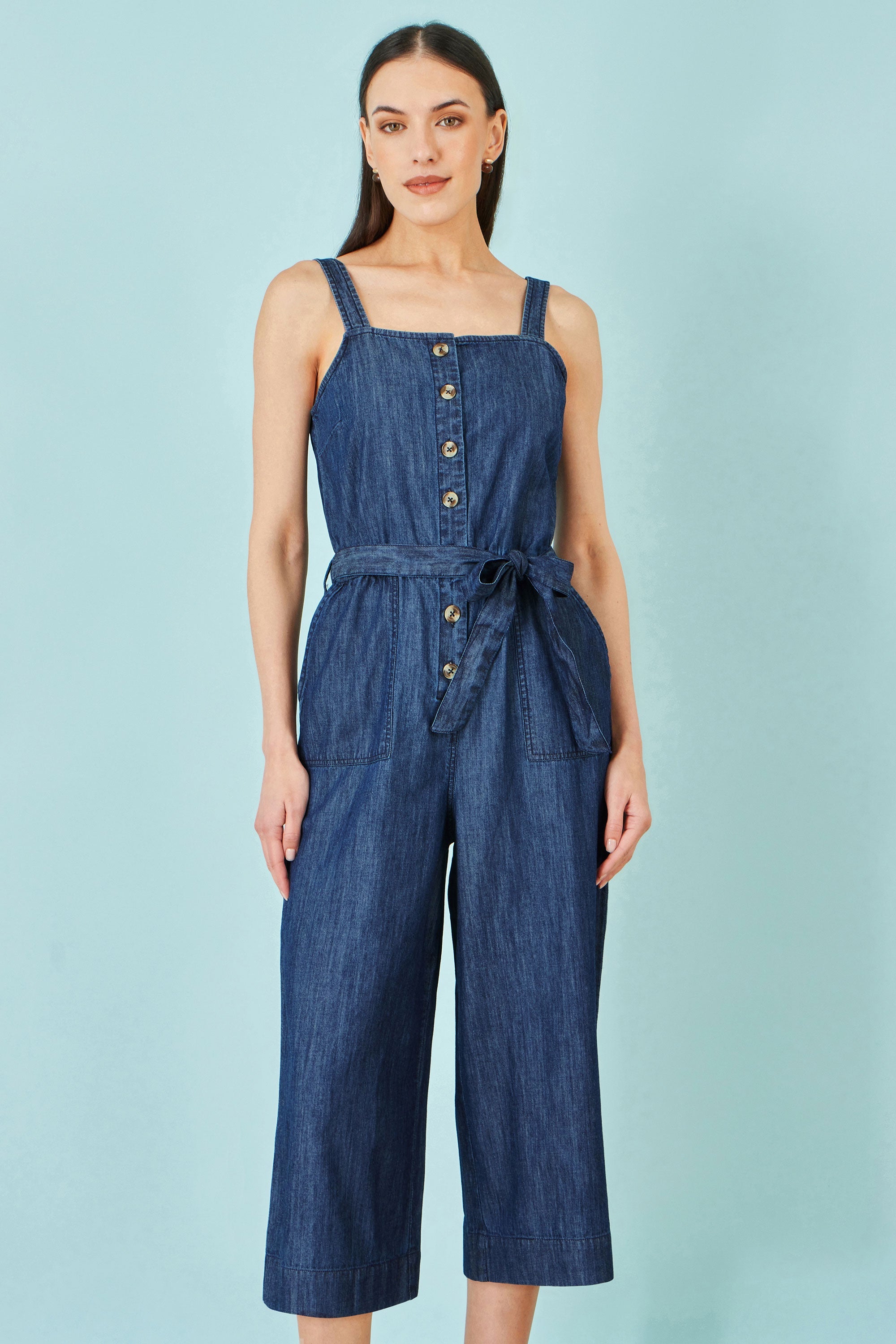 Yumi Blue Chambray Button Through Jumpsuit