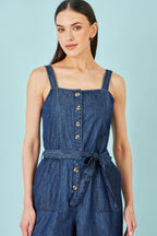 Yumi Blue Chambray Button Through Jumpsuit