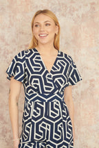 Yumi Navy Oversize Geo Print Jumpsuit
