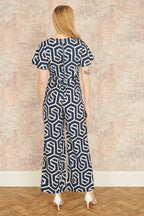 Yumi Navy Oversize Geo Print Jumpsuit