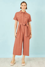 Yumi Brown Utility Relaxed Jumpsuit