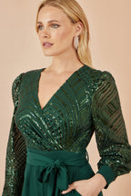 Yumi Green Sequin Wrap Over Jumpsuit