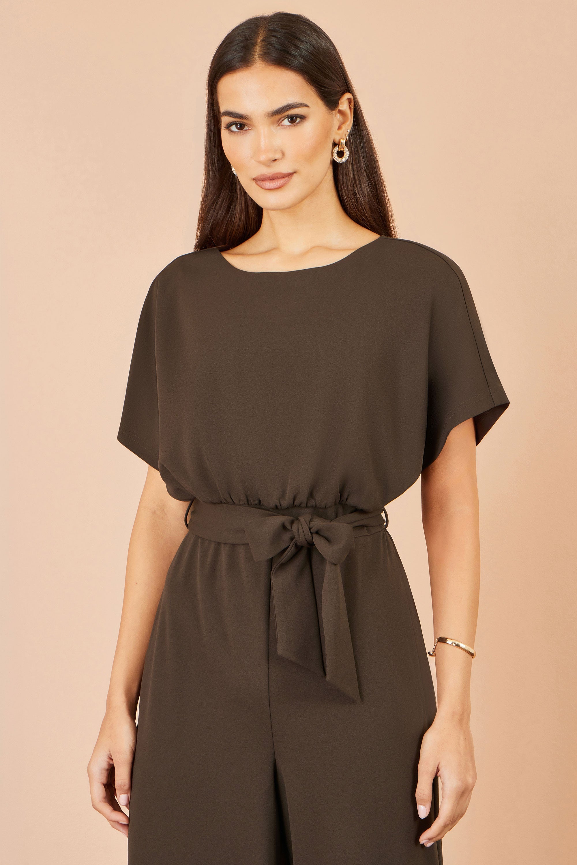 Yumi Brown Batwing Stretch Jumpsuit