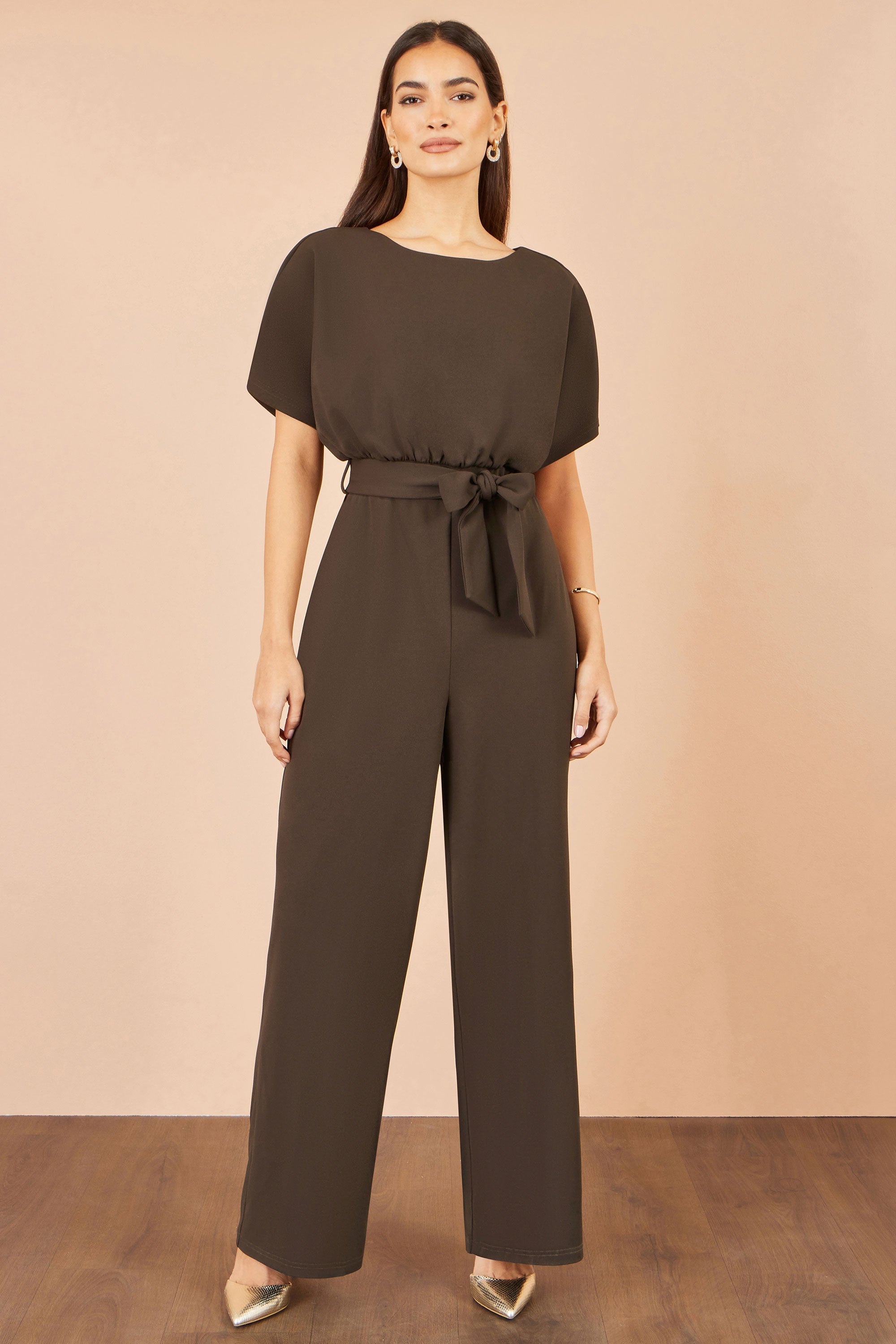 Yumi Brown Batwing Stretch Jumpsuit