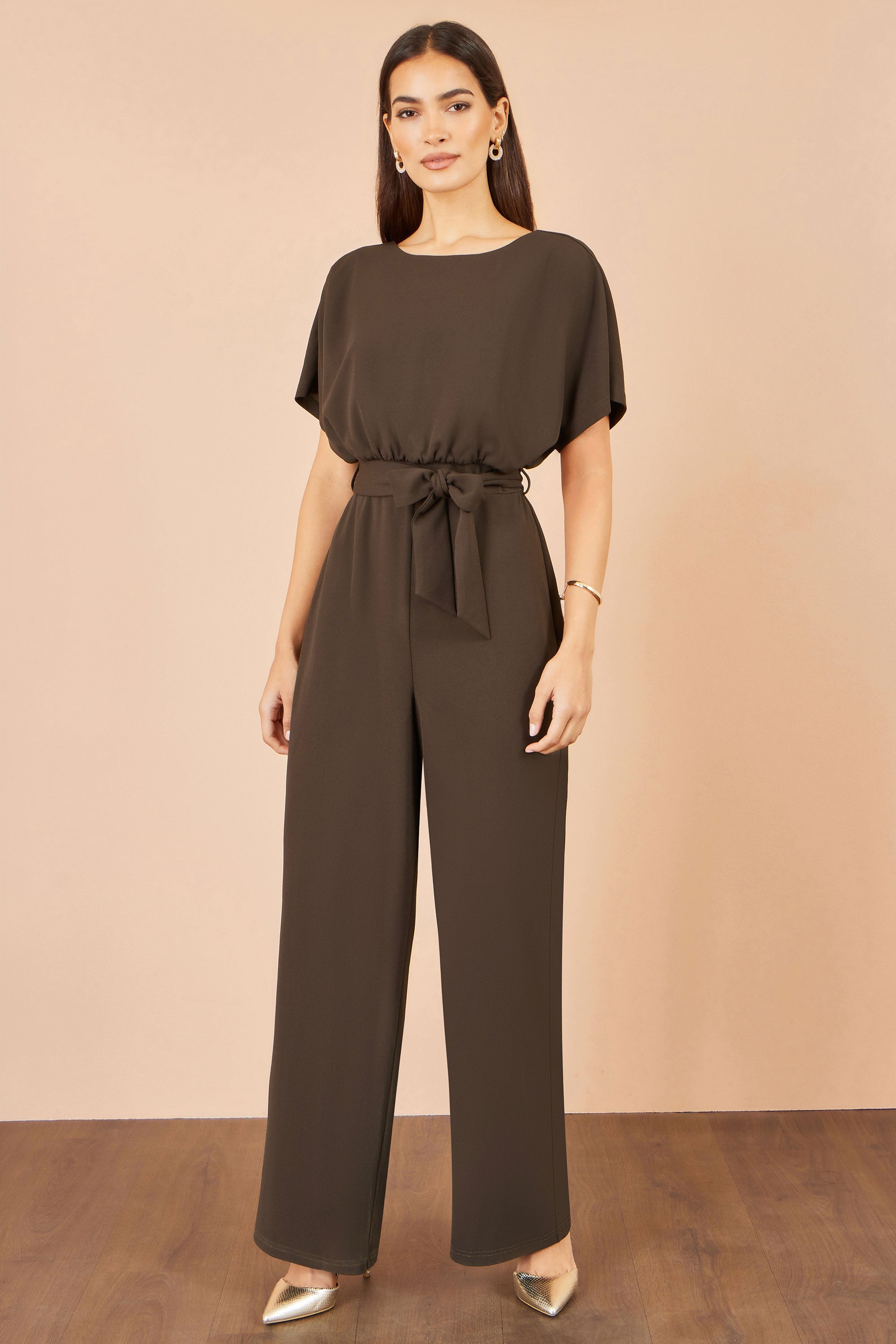 Yumi Brown Batwing Stretch Jumpsuit