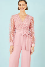 Yumi Pink Flower Applique Jumpsuit