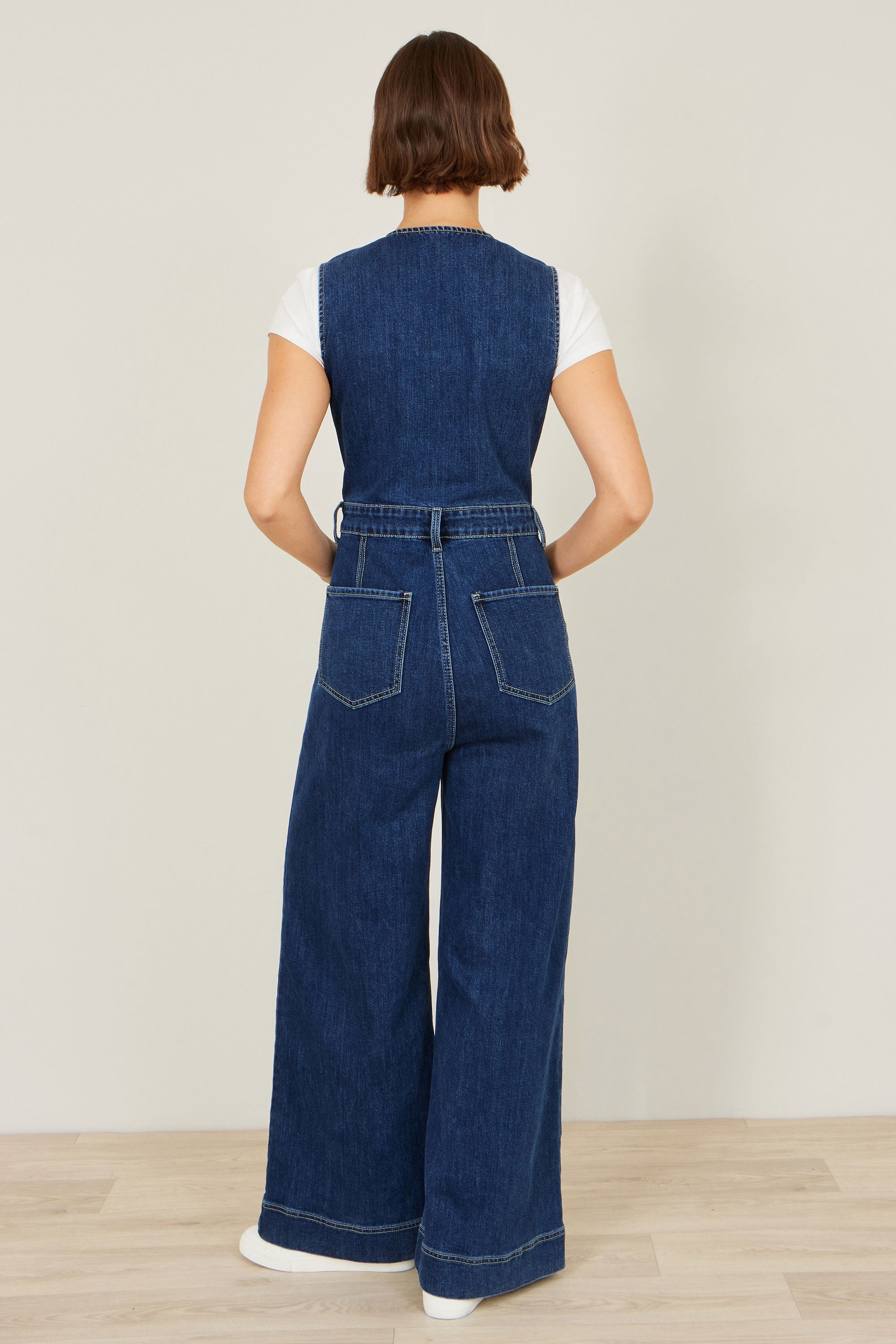 Yumi Blue Denim Stretch Fitted Jumpsuit