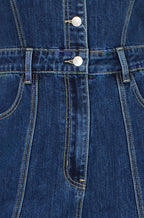 Yumi Blue Denim Stretch Fitted Jumpsuit
