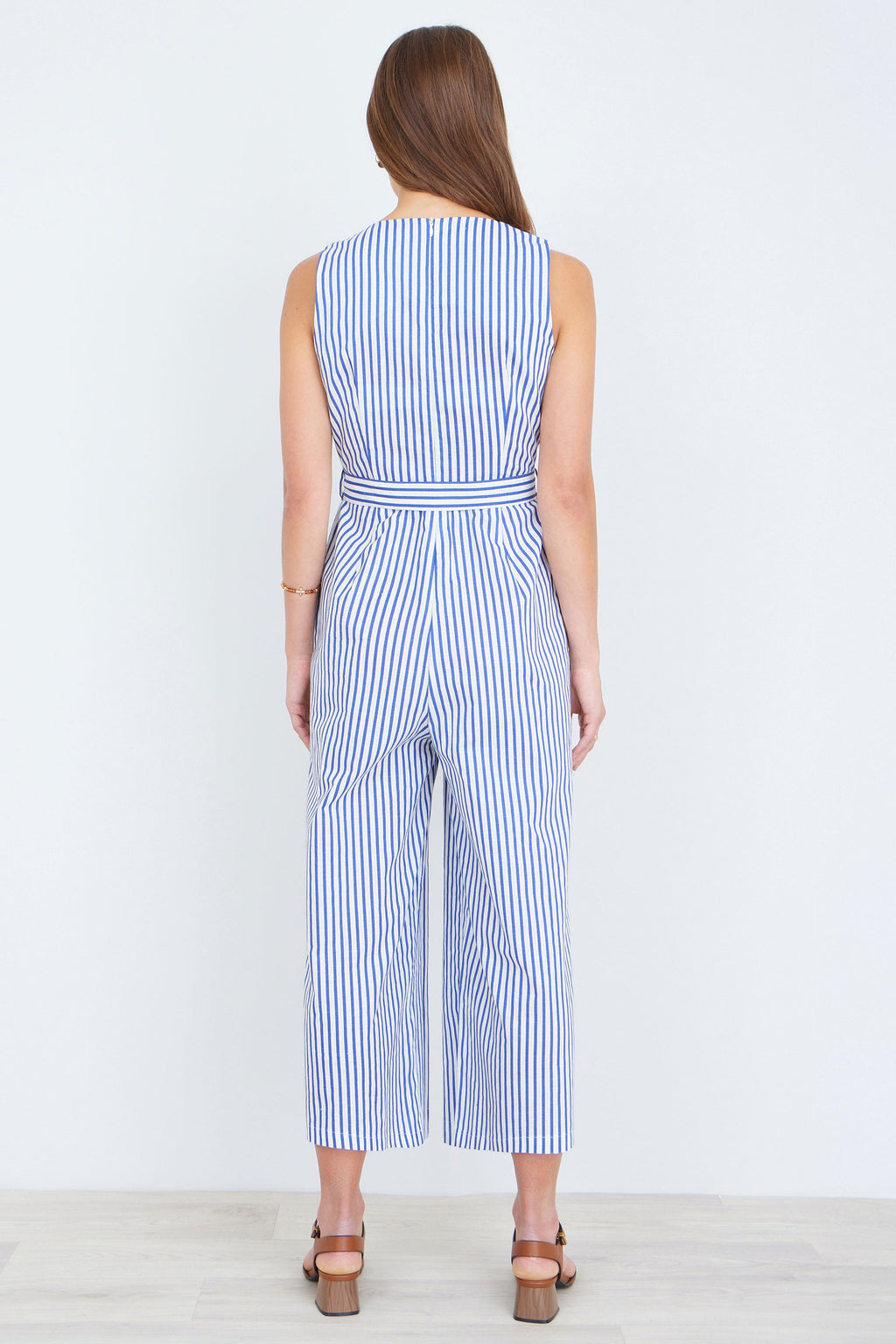 Yumi Blue Cotton Stripe Culotte Jumpsuit
