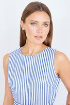 Yumi Blue Cotton Stripe Culotte Jumpsuit
