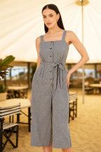 Yumi Black Gingham Button Through Jumpsuit