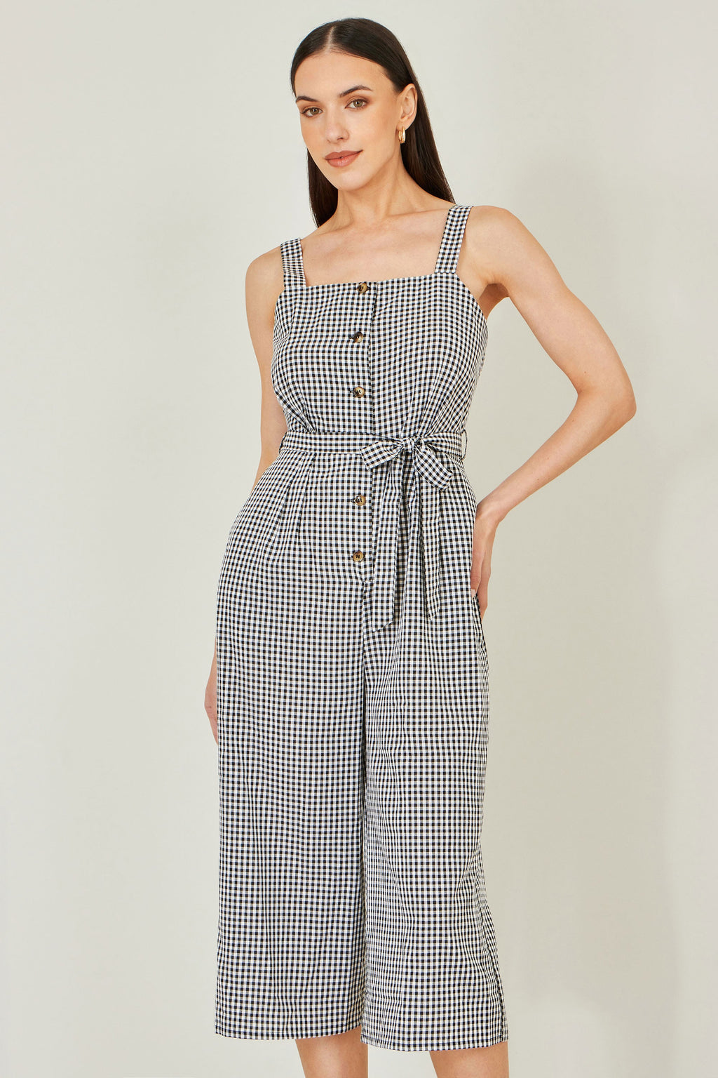 Yumi Black Gingham Button Through Jumpsuit