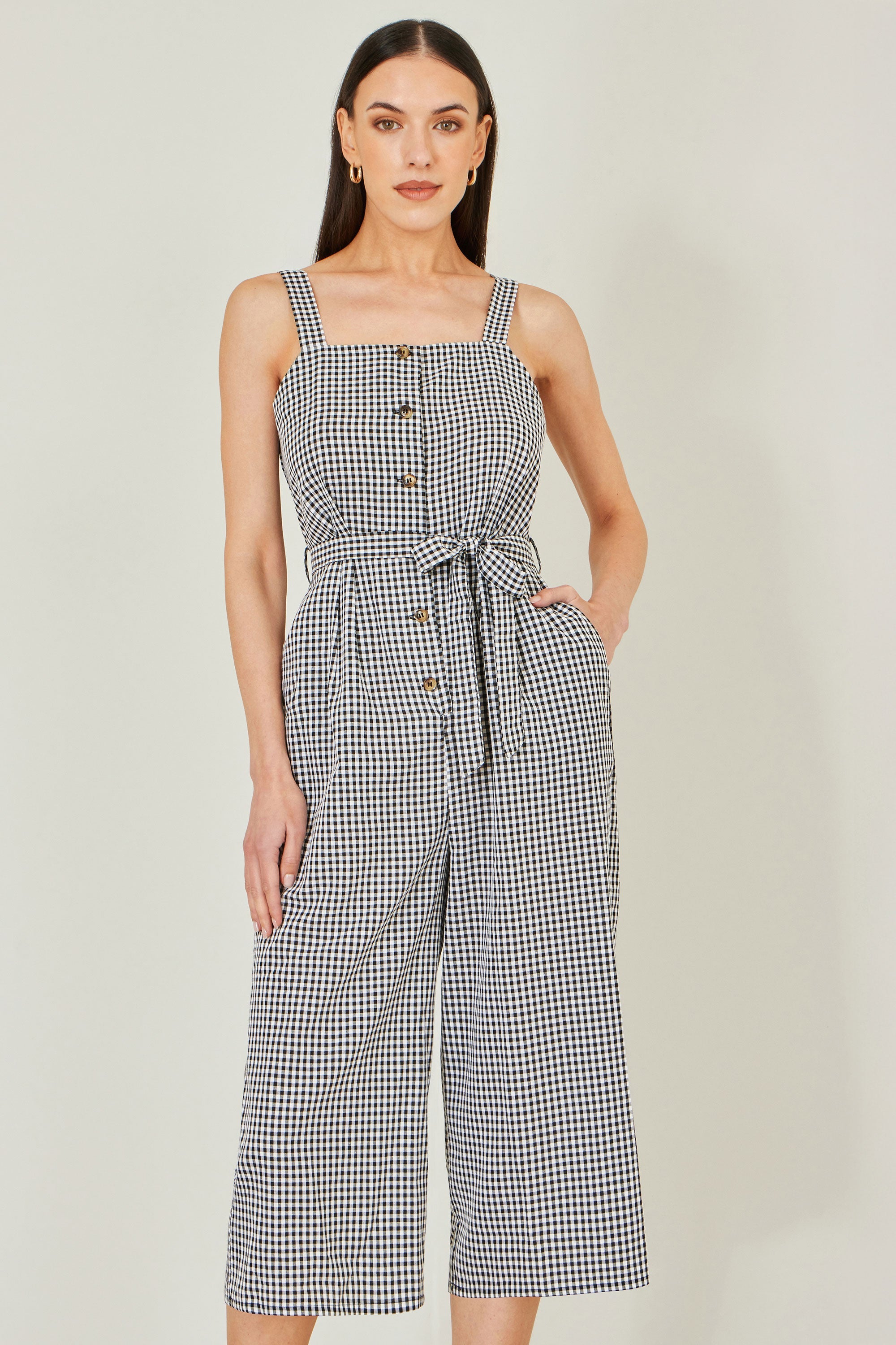 Yumi Black Gingham Button Through Jumpsuit