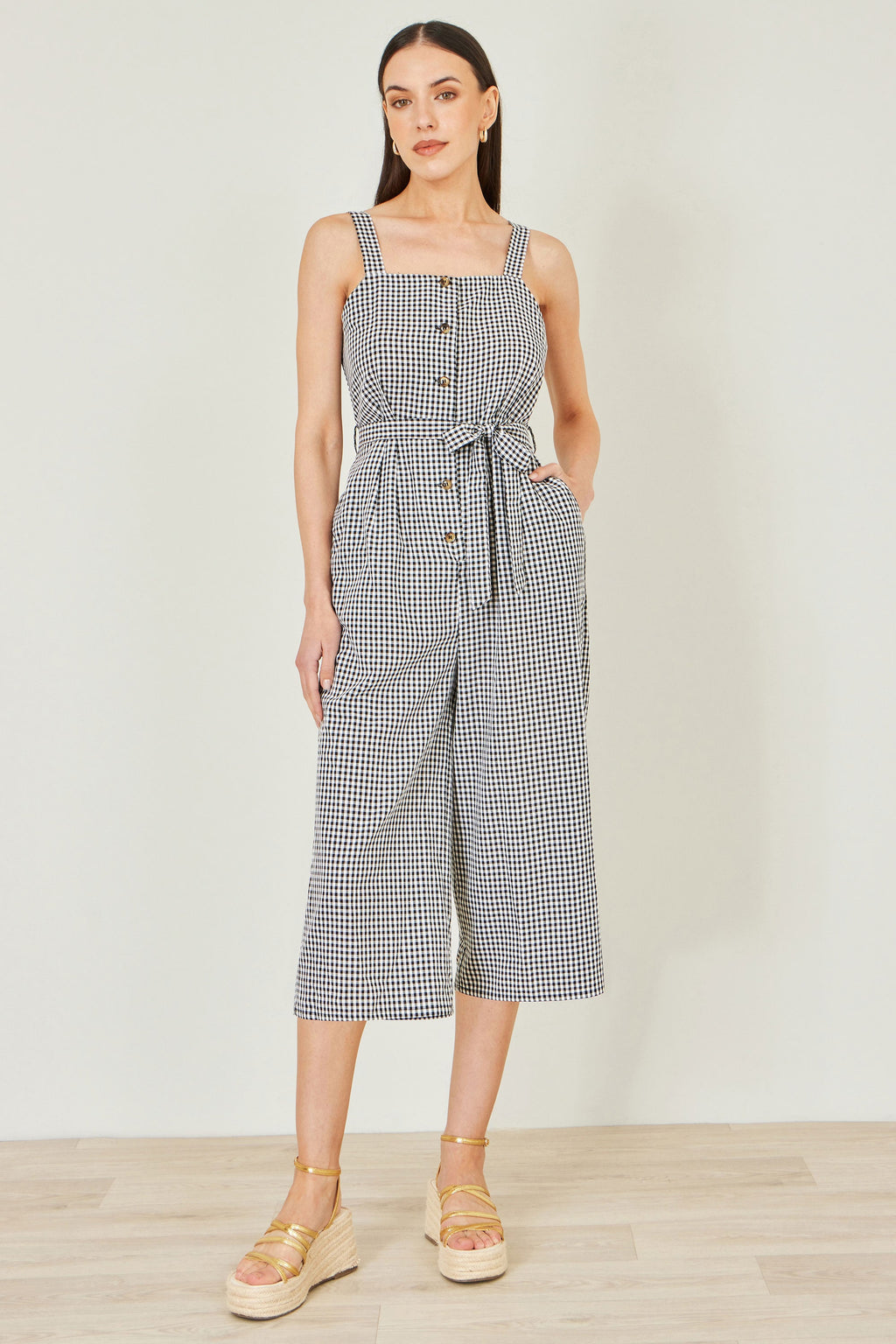 Yumi Black Gingham Button Through Jumpsuit